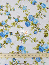 Daffodils Flower Blue Poly Cotton Fabric